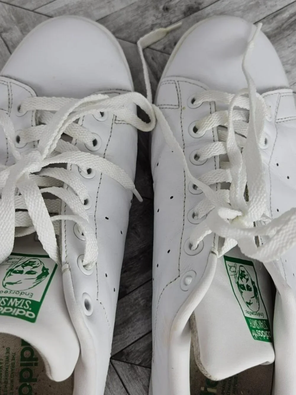 Adidas Mens 12 Stan Smith Classic White Green Leather Sneakers Shoes Preowned